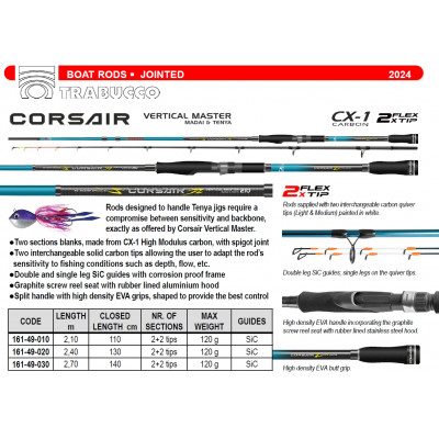 Удилище лодочное штекерное Trabucco Corsair Vertical Master | Madai & Tenya 2402(2)/120 длина 2,4м тест до 120гр