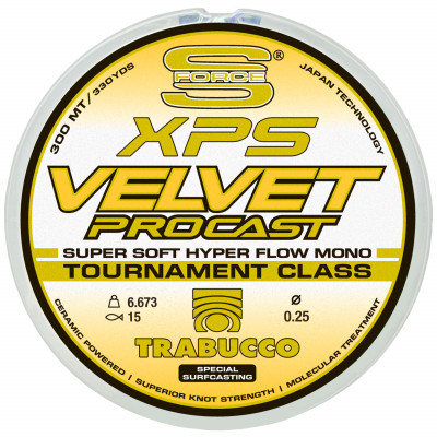 Леска монофильная Trabucco S-Force XPS Velvet Pro Cast диаметр 0,22мм размотка 300м
