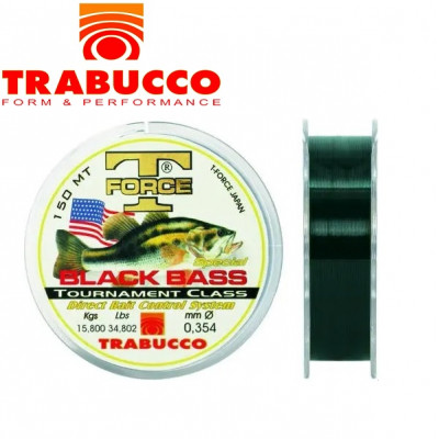 Леска Trabucco T-Force Black Bass диаметр 0,25мм размотка 150м тёмно-зелёная