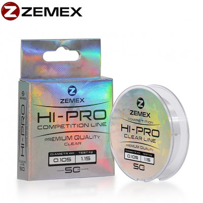 Леска монофильная Zemex Hi-Pro Competition Line диаметр 0,091мм размотка 50м прозрачная