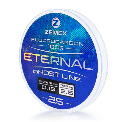 Леска флюорокарбоновая Zemex Eternal 100% Fluorocarbon диаметр 0,45мм размотка 25м прозрачный