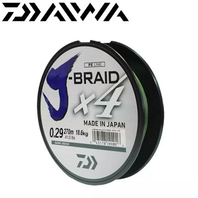 Плетёный шнур Daiwa J-Braid X4E Dark-Green #1,0 диаметр 0,13мм размотка 270м