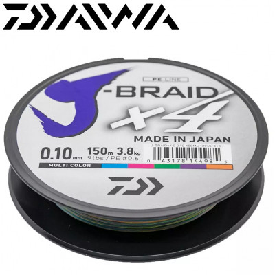 Плетёный шнур Daiwa J-Braid X4E Multicolor #2,0 диаметр 0,19мм размотка 150м