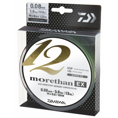 Двенадцатижильный шнур Daiwa Morethan 12BEX+Si #1,0 диаметр 0,12мм размотка 135м салатовый