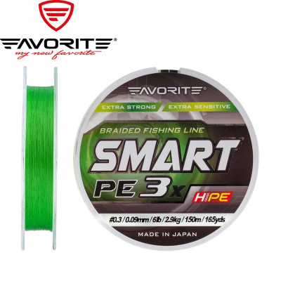Трёхжильный шнур Favorite Smart PE 3x #0,2 диаметр 0,076мм размотка 150м флуорисцентно-зелёный