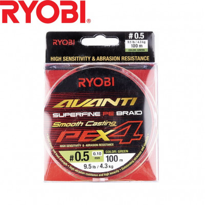 Четырёхжильный шнур Ryobi Avanti X4 GR #0,5 диаметр 0,10мм размотка 100м зелёный