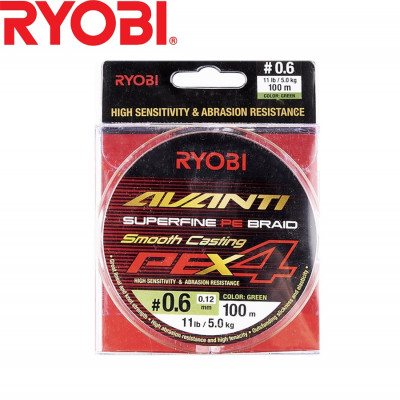 Четырёхжильный шнур Ryobi Avanti X4 GR #0,6  диаметр 0,12мм размотка 100м зелёный