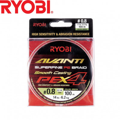 Четырёхжильный шнур Ryobi Avanti X4 GR #0,8 диаметр 0.14мм размотка 100м зелёный