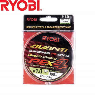 Четырёхжильный шнур Ryobi Avanti X4 GR #1,0 диаметр 0,16мм размотка 100м зелёный