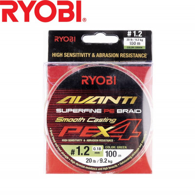 Четырёхжильный шнур Ryobi Avanti X4 GR #1,2 диаметр 0,18мм размотка 100м зелёный