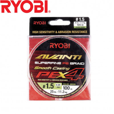 Четырёхжильный шнур Ryobi Avanti X4 GR #1,5 диаметр 0,20мм размотка 100м зелёный