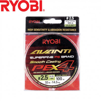 Четырёхжильный шнур Ryobi Avanti X4 GR #2,5 диаметр 0,25мм размотка 100м зелёный