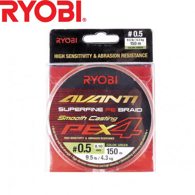 Четырёхжильный шнур Ryobi Avanti X4 GR #0,5 диаметр 0,10мм размотка 150м зелёный
