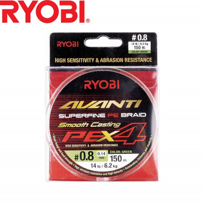 Четырёхжильный шнур Ryobi Avanti X4 GR #0,8 диаметр 0.14мм размотка 150м зелёный