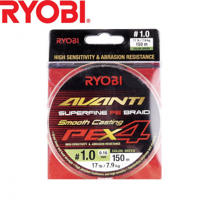 Четырёхжильный шнур Ryobi Avanti X4 GR #1,0 диаметр 0,16мм размотка 150м зелёный