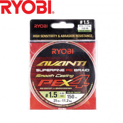 Четырёхжильный шнур Ryobi Avanti X4 GR #1,5 диаметр 0,20мм размотка 150м зелёный