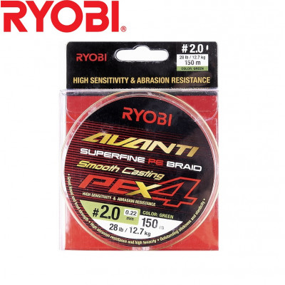 Четырёхжильный шнур Ryobi Avanti X4 GR #2,0 диаметр 0,22мм размотка 150м зелёный