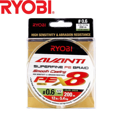 Восьмижильный шнур Ryobi Avanti X8 GR #0,6 диаметр 0,12мм размотка 200м зелёный