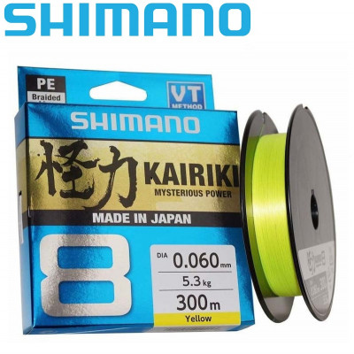 Плетёный шнур Shimano Kairiki 8 PE Yellow диаметр 0,19мм размотка 150м жёлтый