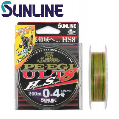 Шнур плетёный Sunline PE Egi ULT HS8 #0,4 диаметр 0,104мм размотка 180м