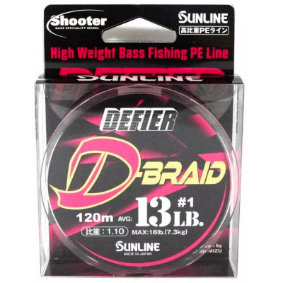 Шнур плетёный Sunline Shooter Defier D-Braid Pink #0,8 диаметр 0,148мм размотка 120м