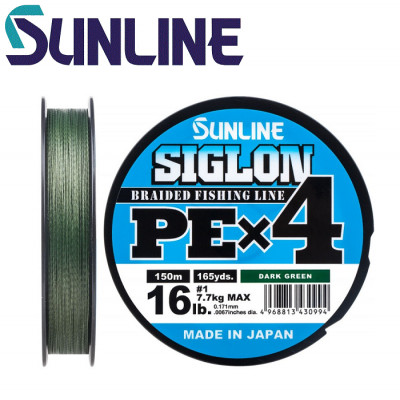 Шнур плетёный Sunline Siglon PE x4 Dark-Green #1,7 диаметр 0,223мм размотка 300м