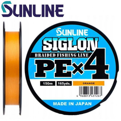 Шнур плетёный Sunline Siglon PE x4 Orange #1,2 диаметр 0,187мм размотка 150м