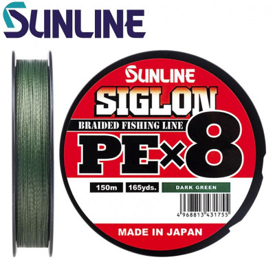 Шнур плетёный Sunline Siglon PE х8 Dark-Green #0,6 диаметр 0,132мм размотка 300м