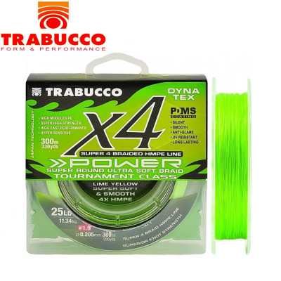 Шнур плетёный Trabucco Dyna-Tex X4 Power UV LY #0,15 диаметр 0,063мм размотка 150м