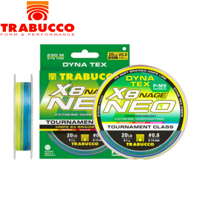 Шнур плетёный Trabucco Dyna-Tex X8 Neo Nage Surf ML #0,4 диаметр 0,100мм размотка 250м