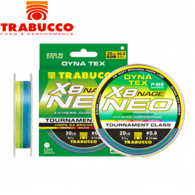 Шнур плетёный Trabucco Dyna-Tex X8 Neo Nage Surf ML #0,2 диаметр 0,084мм размотка 250м