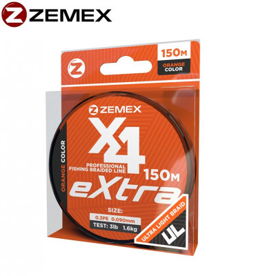 Шнур плетёный Zemex Extra X4 #0,3 диаметр 0,09мм размотка 150м оранжевый