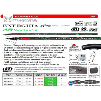 Болонское удилище Trabucco Energhia XRS Evoluzione Allround Bolo 8008 длина 8м тест 0-16гр