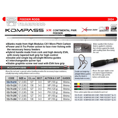 Удилище фидерное Trabucco Kompass XR Continental Power Feeder 3903(3)/150 длина 3,9м тест до 150гр